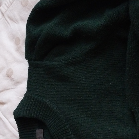 French connection Mock Neck Smocked Puff Sleeve cropped Top sz XS in Dark Green - Picture 8 of 9